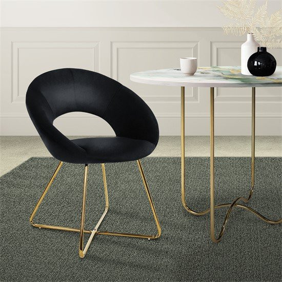 ML-Design Esszimmerstuhl aus Samt in Schwarz mit runder Rückenlehne und goldenen Metallbeinen - Bild 1
