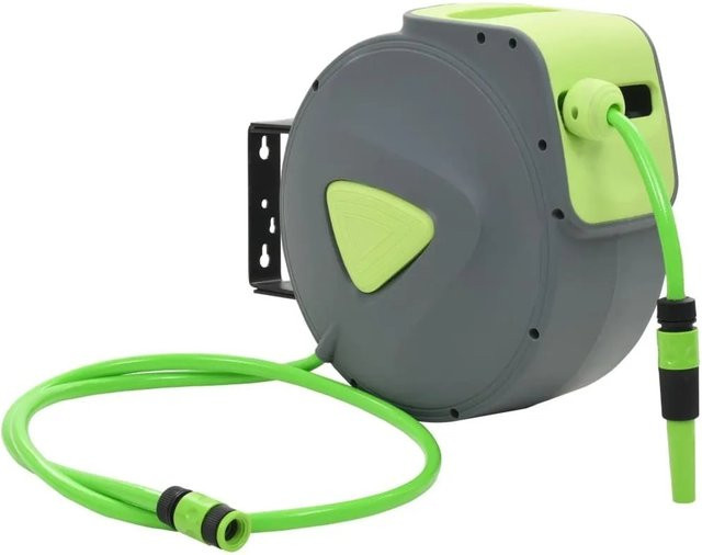 vidaXL Wasserschlauchtrommel automatisch einziehbar zur Wandmontage in Grau oder Grün mit Flow Control und 3/4 Zoll Anschluss - Bild 1
