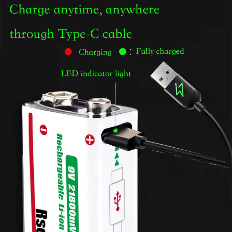 Rscrola 9V Lithium-Ionen-Akku mit 21800 mWh Kapazität in Weiß für Mikrofone, Gitarren und Pedale inklusive Kabel - Bild 2
