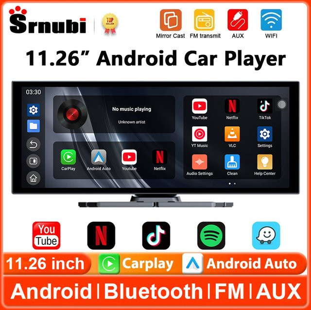 JMCQ Universal-Autoradio mit 11,26 Zoll Android-System, Multimedia-Player mit GPS, WLAN, Carplay und Android Auto in Schwarz - Bild 1