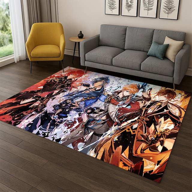 Livrane Genshin Impact Cartoon-Spielteppich rutschfest, mehrfarbig, rechteckig - Bild 1