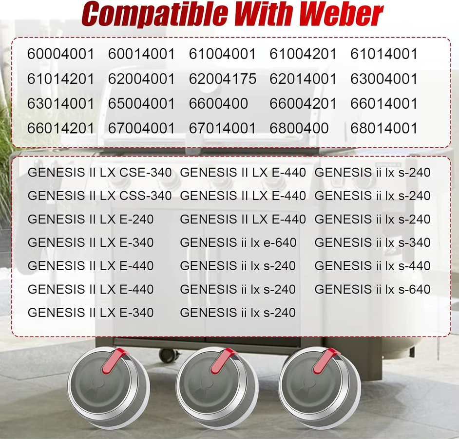 Weber Genesis II E/SE Serie Ersatzteil-Set mit 3 Hauptbrenner-Drehknöpfen für Gasgrills - Bild 6
