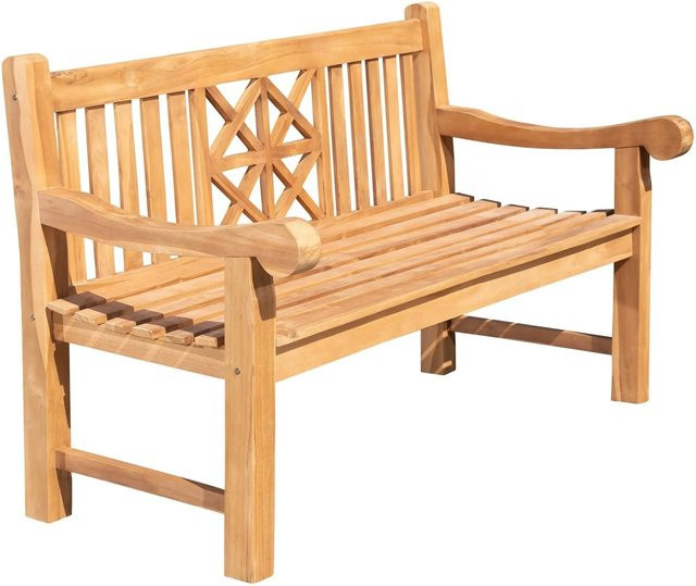 DELUKE Gartenbank VUZAR aus Teakholz mit Lehne und Armlehnen, wetterfest, Braun, B/T/H: 150 x 72 x 92 cm - Bild 1