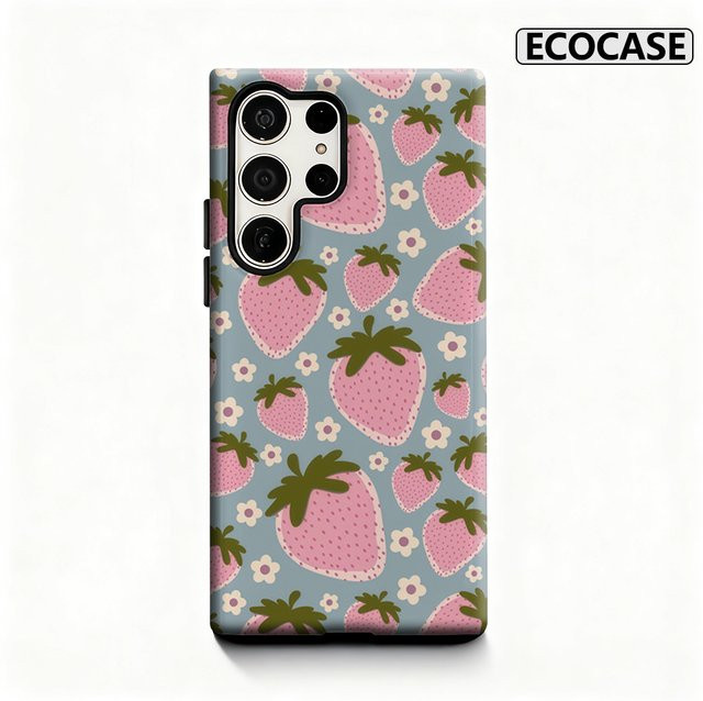 Erdbeere Floral Delight Handyhülle für Samsung Galaxy S25 Ultra, S24 und S23 Ultra Plus mit glänzender doppellagiger Rückseite in Multicolour - Bild 1