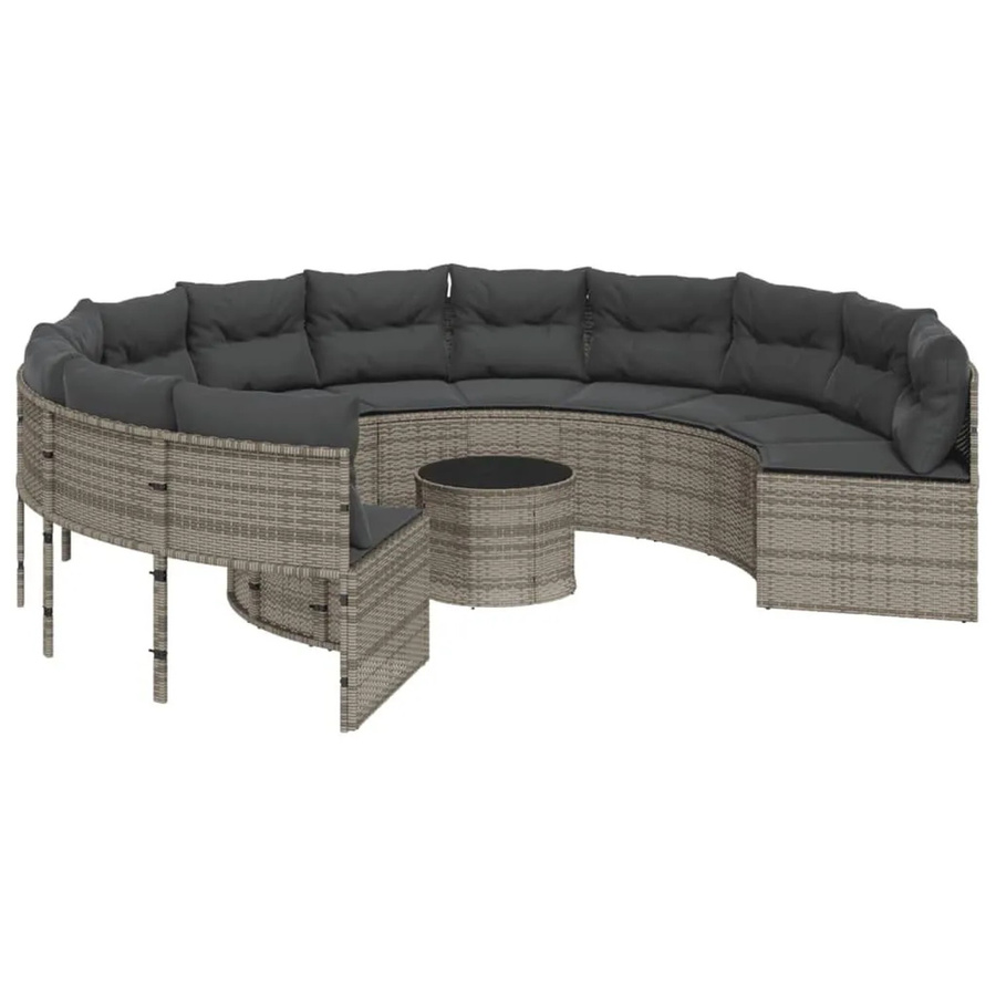 vidaXL Gartenset Rund aus grauem Polyrattan mit Tisch und Kissen aus wetterfestem Polyester - Bild 2