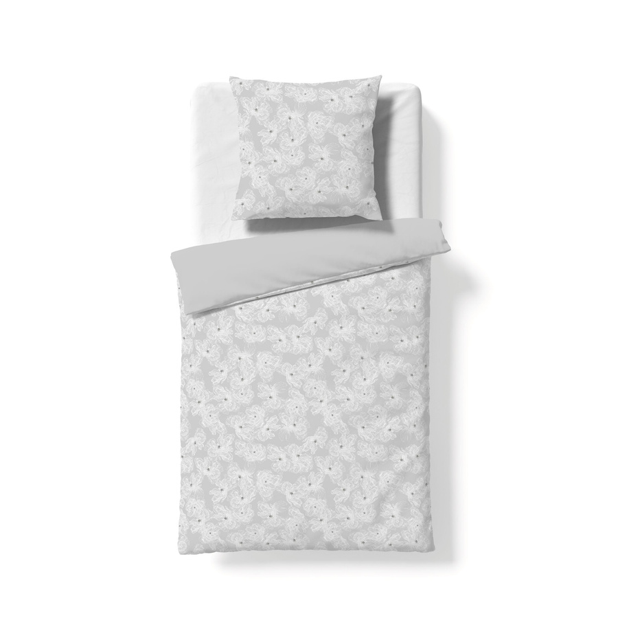 Fleuresse Mako-Satin Bettwäsche mit floralem Design in Silber und Beige, wendbar, B/H: 200 x 220 cm - Bild 1