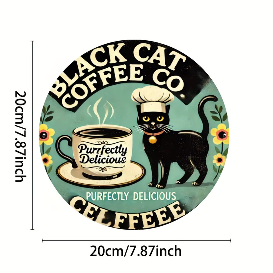 Potdemiel Black Cat Coffee Co Vintage Aluminiumschild rund, Durchmesser: 19,81 cm, Wanddekoration für Café, Bar und Zuhause, Mehrfarbig - Bild 3