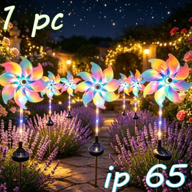 Cocojoker Solar-Windmühlen-Gartenspießleuchte mit LED und Laser-Effekt, Wasserdicht IP65, Farbe: Braun/Mehrfarbig - Bild 1