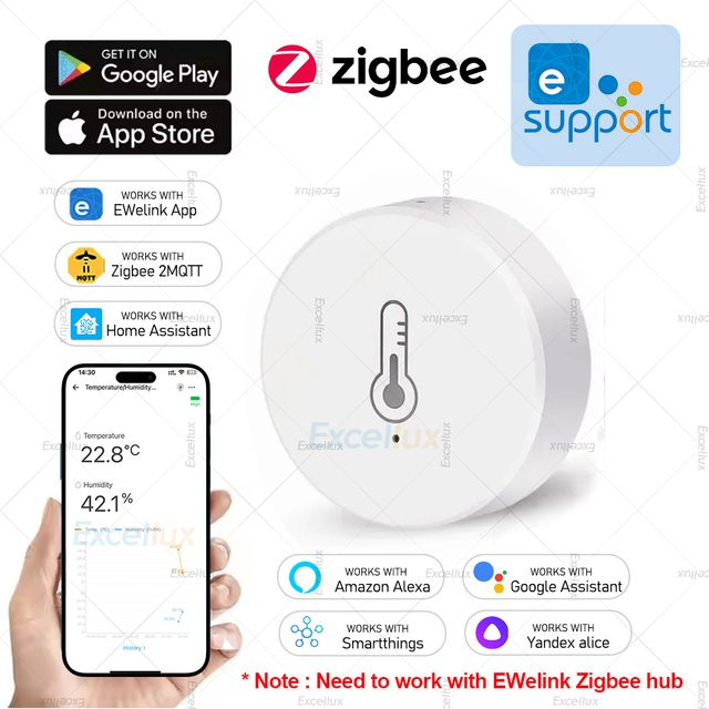 eWelink Zigbee Temperatur- und Feuchtigkeitssensor Hygrometer in Weiß mit App-Überwachung für Alexa und Google Assistant - Bild 1