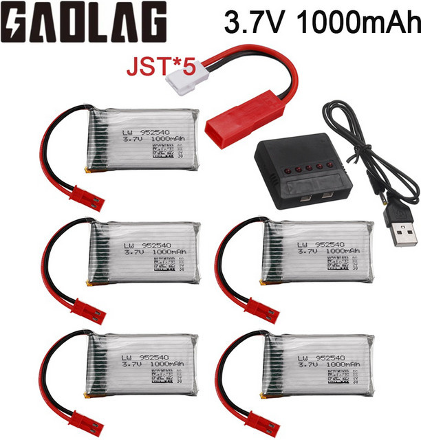 GAOLAG Li-Ion Akku Set mit Ladegerät 3,7 V 1000 mAh für X400 X500 X800 HD1315 HJ818 HJ819 X25 RC Drohnen mit JST Stecker - Bild 1