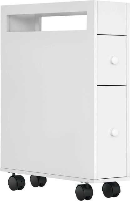 Kleankin Badezimmerschrank mit Rollen und 2 Schubladen, Weiß, B/T/H: 49,5 x 16 x 66 cm - Bild 1