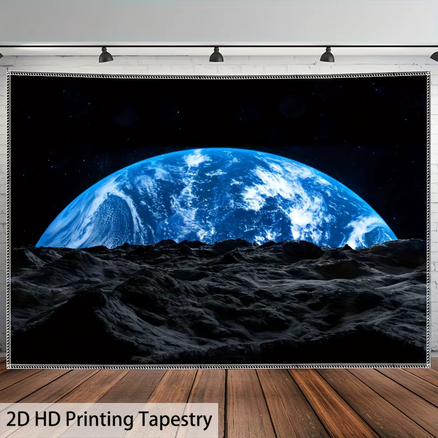 VIKAMA Cosmic Perspective HD Wandteppich Erde aus Mondperspektive Blau B: 60 cm, H: 40 cm - Bild 3