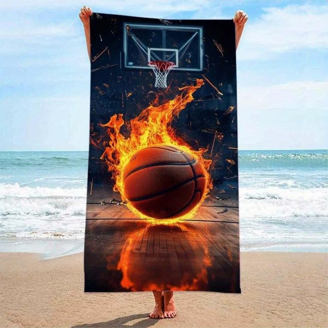 Übergroßes Strandtuch im Basketball-Design aus Mikrofaser, sandabweisend und schnelltrocknend, B: 40 cm, H: 60 cm - Bild 1