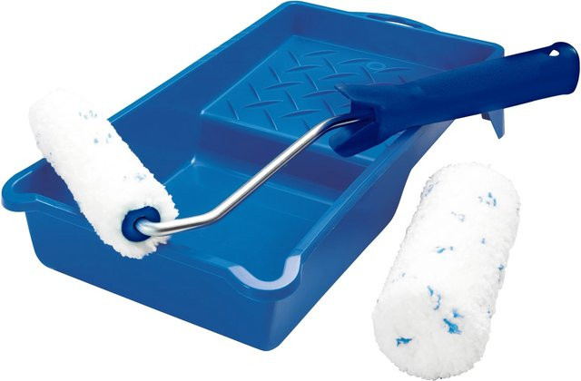 LUX-TOOLS 4-teiliges Lasuren-Roller-Set für Dünnschicht-Lasur mit Farbaufnahme in Blau und Polyester-Einsatz - Bild 1