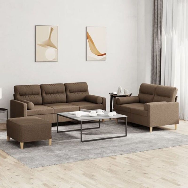 3-tlg. Schlafsofa-Garnitur vidaxl in Braun aus Stoff und Metall mit Kissen im modernen Design - Bild 1