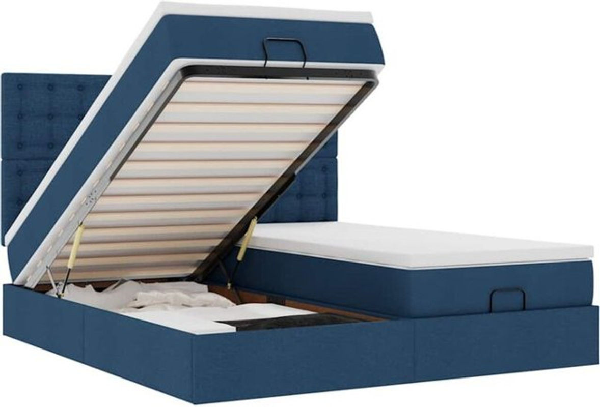 vidaxl Ottoman Polsterbett mit Matratze in Blau, Modernes Stoffbett aus Polyester und Holzwerkstoff, B/T/H: 160 x 200 x 128 cm - Bild 1
