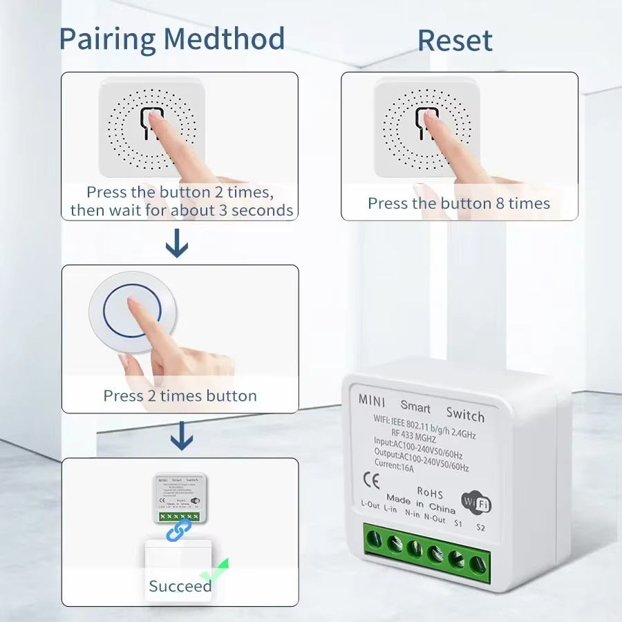 Tuya GGBEE WiFi Smart Switch 16A mit RF 433MHz Drahtloser Fernbedienung und Touch-Funktion, Weiß, Sprachsteuerung mit Alexa und Google Assistant - Bild 3