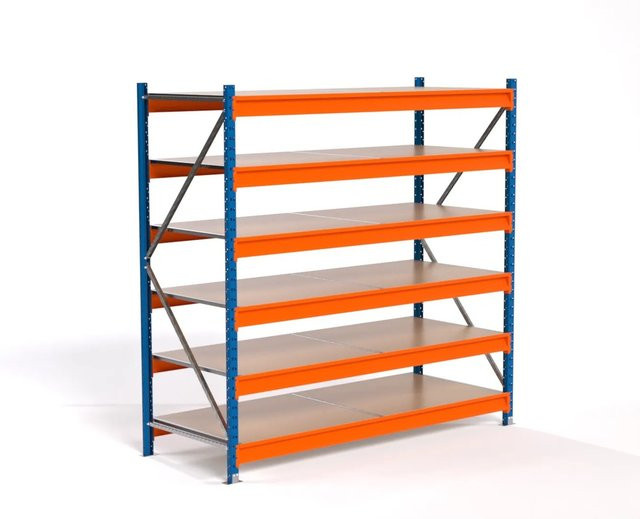 PROREGAL Industrie Weitspannregal MAXIMUS PRO Lagerregal mit 6 Spanplatten-Fachböden, Blau/Orange, H x B x T: 200 x 200 x 80 cm - Bild 1