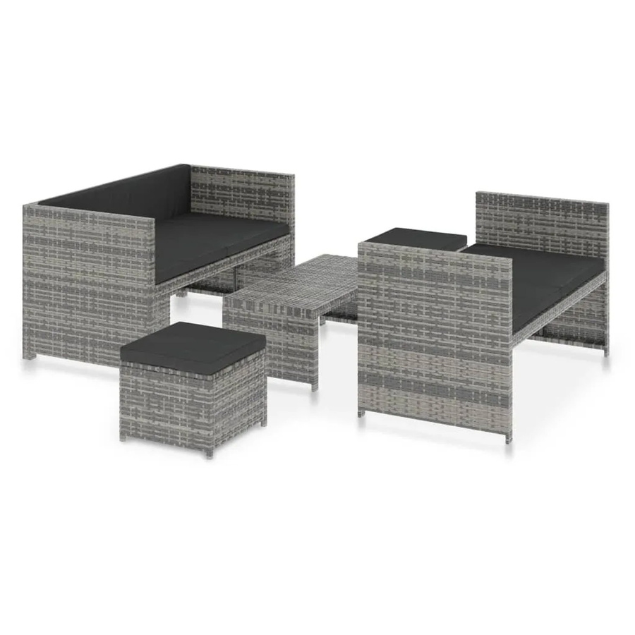 vidaXL 5-tlg Garten-Lounge-Set aus Poly Rattan in Grau mit Auflagen und Polsterkissen - Bild 2