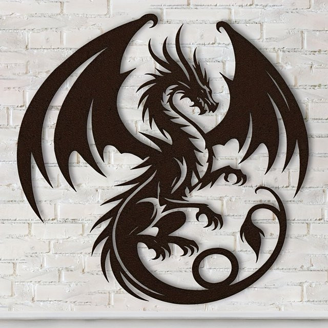 CIFBUY 2D Fliegender Drache Metall-Wandkunst in Schwarz als Eisen-Wanddekoration - Bild 1