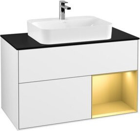 V&B Waschtischunterschrank Finion 100 mit LED-Beleuchtung und Regalfach in Weiß lackiert - Bild 1