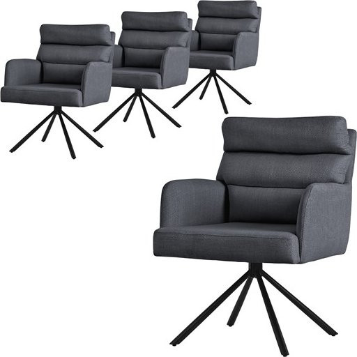 ML-Design Esszimmerstuhl 4er Set Anthrazit drehbar mit Armlehnen und Polsterung aus Samt - Bild 1