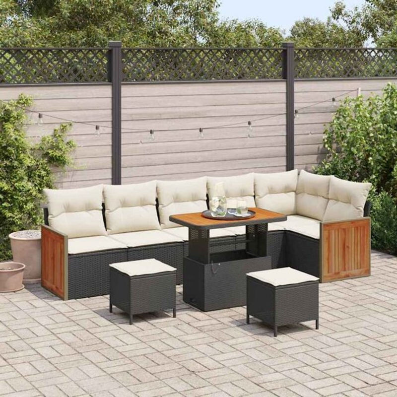 Vidaxl Garten-Sofa-Set aus 9 Teilen in Schwarz und Creme, modernes Polyrattan-Loungemöbel-Set, B/T/H: 90 x 55 x 71 cm - Bild 1