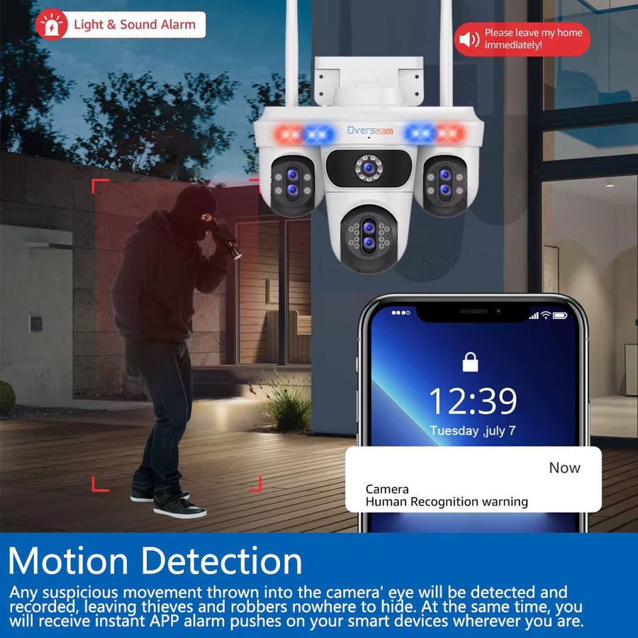 MvpSecam Überwachungskamera für den Außenbereich mit Rot-Blaulicht-Alarm, 35 MP, 7 Objektive, 30x PTZ-Zoom, WLAN, wasserdicht, integriertes Mikrofon und automatischer Verfolgung - Bild 5