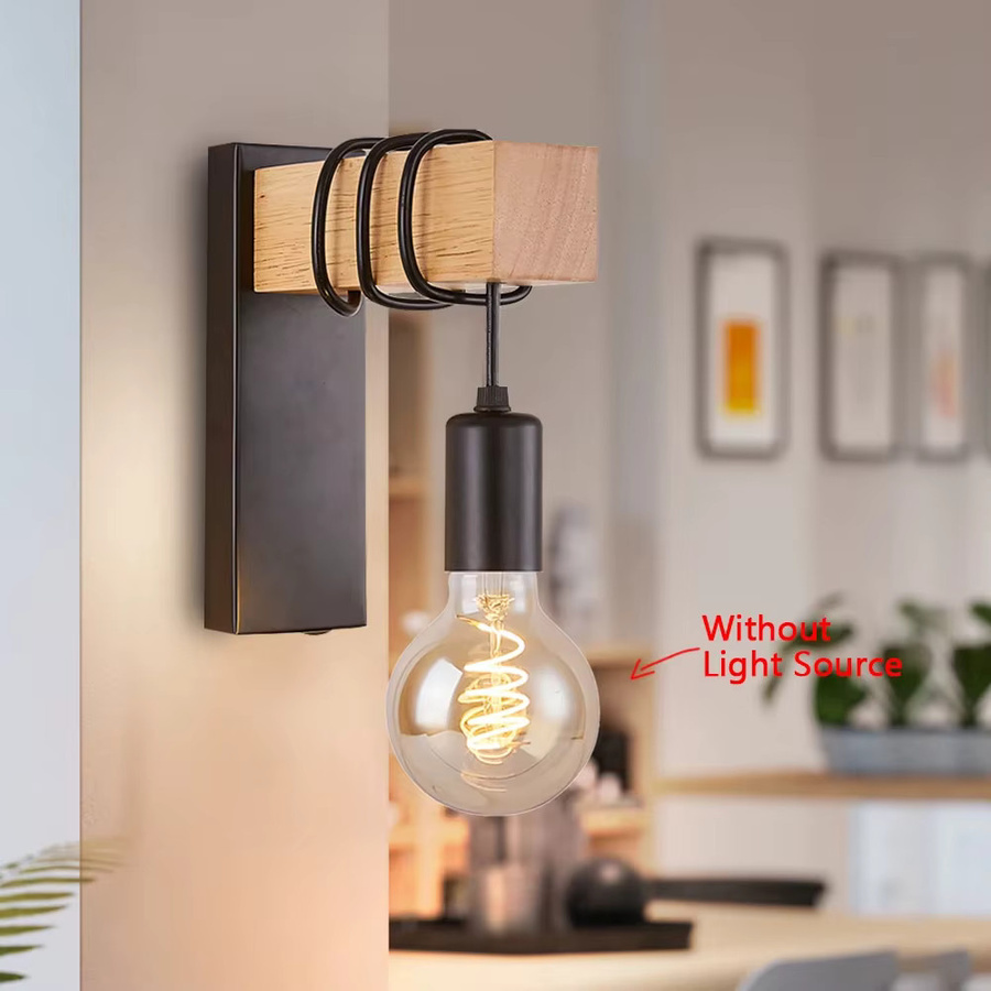 PARKSON Retro Wandleuchte aus Holz und Glas im Industrial Design mit E27 Fassung, Schwarz/Transparent - Bild 3