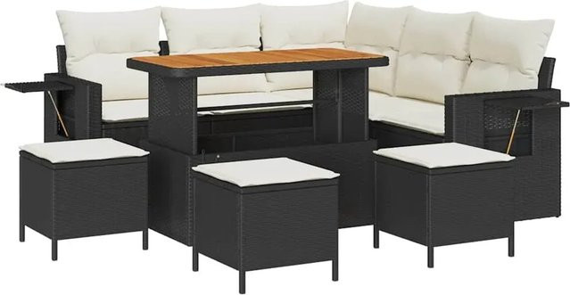 vidaXL Garten-Sofa-Set 9-teilig aus Polyrattan in Schwarz mit Polsterung und Beistelltisch für Terrasse und Garten - Bild 1