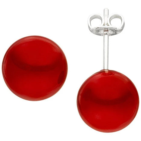 Colfem Ohrstecker 925 Sterling Silber, Muschelkern Perlen, rot, 10 mm - Bild 1