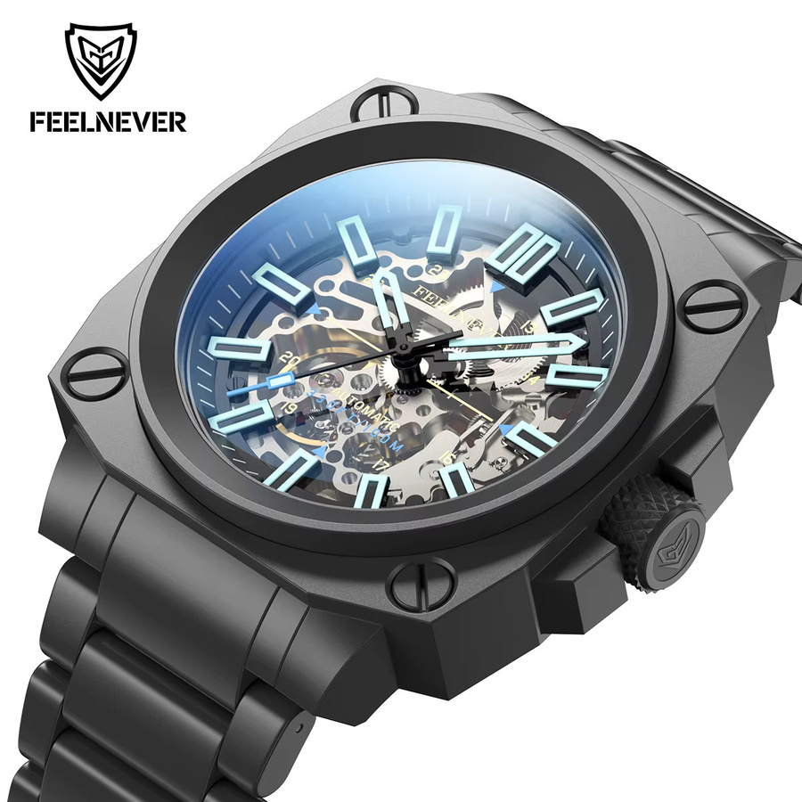 FEELNEVER Armbanduhr Automatik, Edelstahl, Herren, Datum, Leuchtzeiger - Bild 3