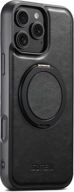 Suteni Handyhülle aus Ölwachs PU-Leder mit kabellosem Laden und 360 Grad drehbarem Ständer sowie Schnalle in Schwarz für iPhone 16 Pro Max 15 Plus 14 Pro 13 12 - Bild 1