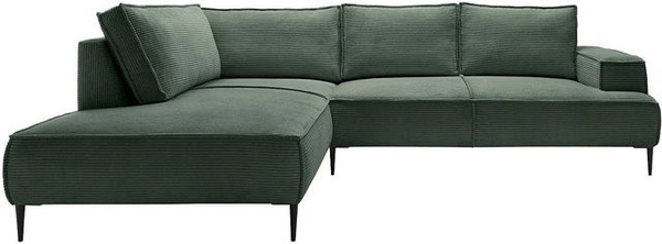 Vente-unique Sofa Gineto in L-Form aus Cord, Farbe Tannengrün, Breite: 275 cm