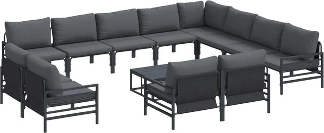 vidaXL Garten-Sofa-Set 13-teilig in Anthrazit aus pulverbeschichtetem Stahl mit Kissen und Tisch - Bild 1