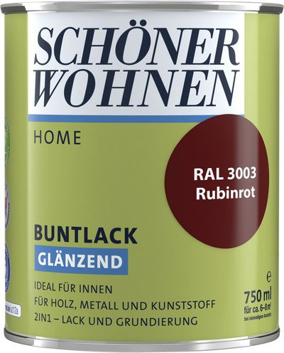 Schöner Wohnen Buntlack für Holz in Rubinrot, glänzend, wasserbasiert, 0,75 l - Bild 1