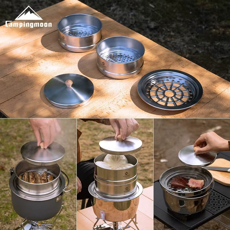 CAMPINGMOON S363 Doppelschicht-Dampfgarer-Unterstellgestell aus Edelstahl in Silber, B/T/H: 19,8 x 17,0 x 19,8 cm - Bild 5