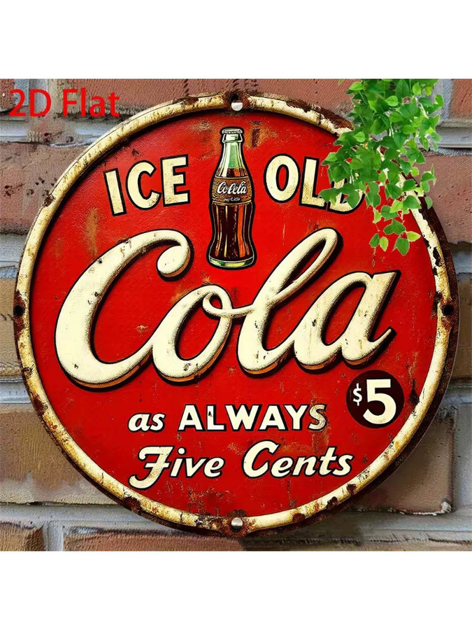 Potdemiel Vintage Ice-Cola Metall-Wandkunstschild, rundes Aluminium-Dekor in Rot, Durchmesser: 20,3 cm - Bild 4