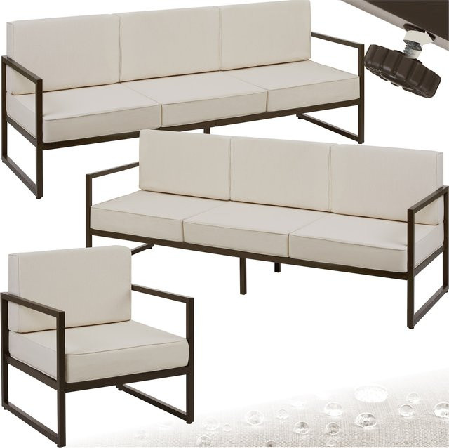 tectake Comosa Garten-Loungeset für 7 Personen in Braun-Beige mit pulverbeschichtetem Stahlgestell und wetterfesten Polstern, B/T/H: 210 x 78 x 85 cm - Bild 1