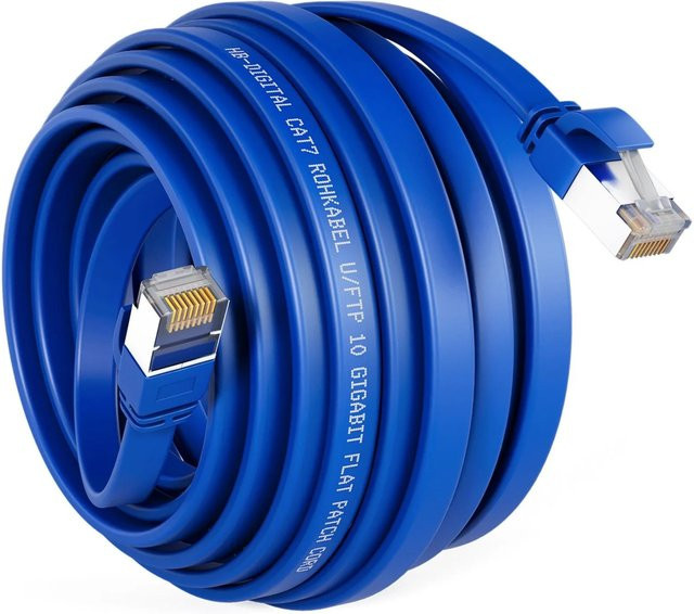 hb-digital Netzwerkkabel CAT 7 Flach Ethernet LAN Rohkabel RJ45 Kupfer Blau, 30 m - Bild 1