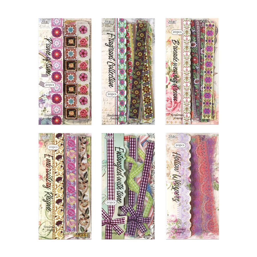 Mr.Paper Floral Whisper Serie Wasserfeste PET-Aufkleber Vintage Spitze und Band für Journal Scrapbook DIY, 6 Packungen, Multicolour - Bild 5