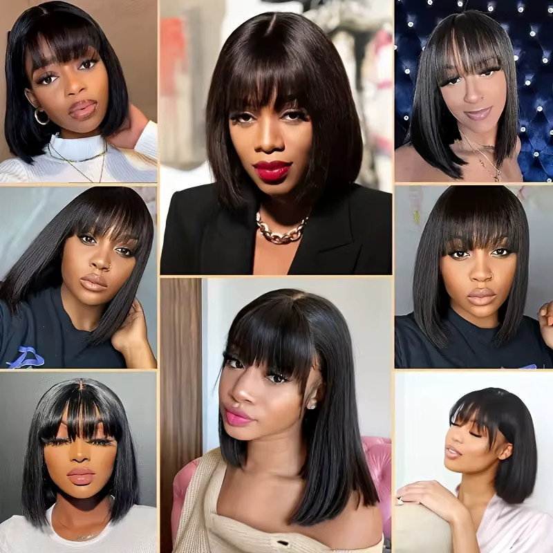 Silkwave Bob-Perücke mit Pony, glattes brasilianisches Remy-Echthaar, 3x1 Spitze - Bild 6