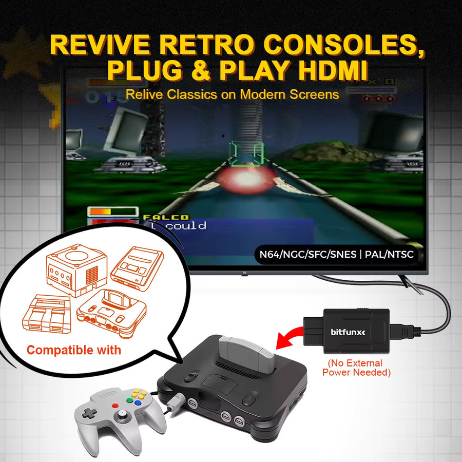 Bitfunx HDTV-Adapter für N64, SNES, SFC und NGC Konsolen in Schwarz mit 720P und 1080P Unterstützung sowie umschaltbarem 4:3 und 16:9 Aspektverhältnis - Bild 2