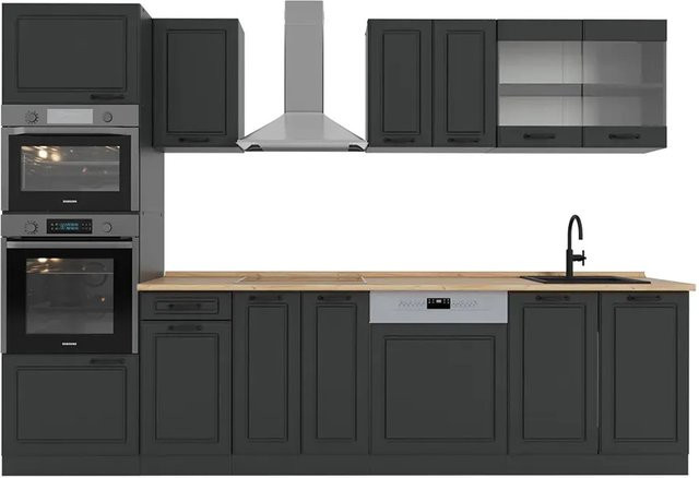 Vicco R-Line Küchenzeile Landhaus Stil in Anthrazit mit Hochschrank Breite: 300 cm, Tiefe: 60 cm, Höhe: 207 cm - Bild 1