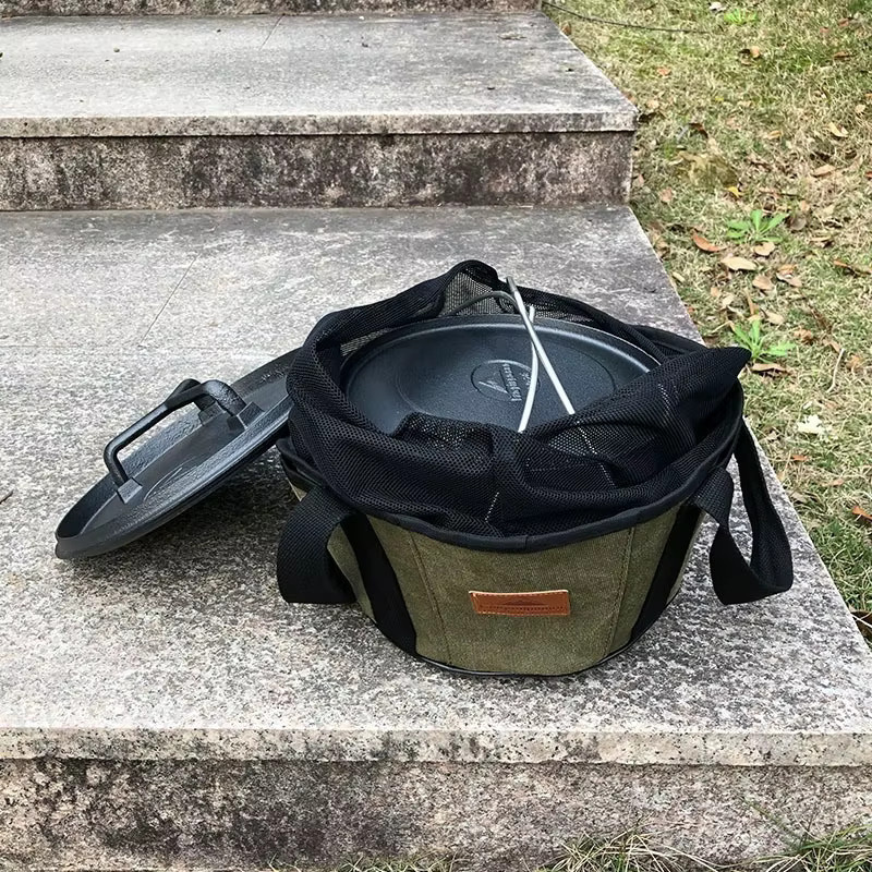 CAMPINGMOON DO-28-BK Outdoor Camping BBQ Kochgeschirr-Organizer Tragetasche aus robustem Canvas zur Aufbewahrung von Dutch Pots in Schwarz - Bild 3