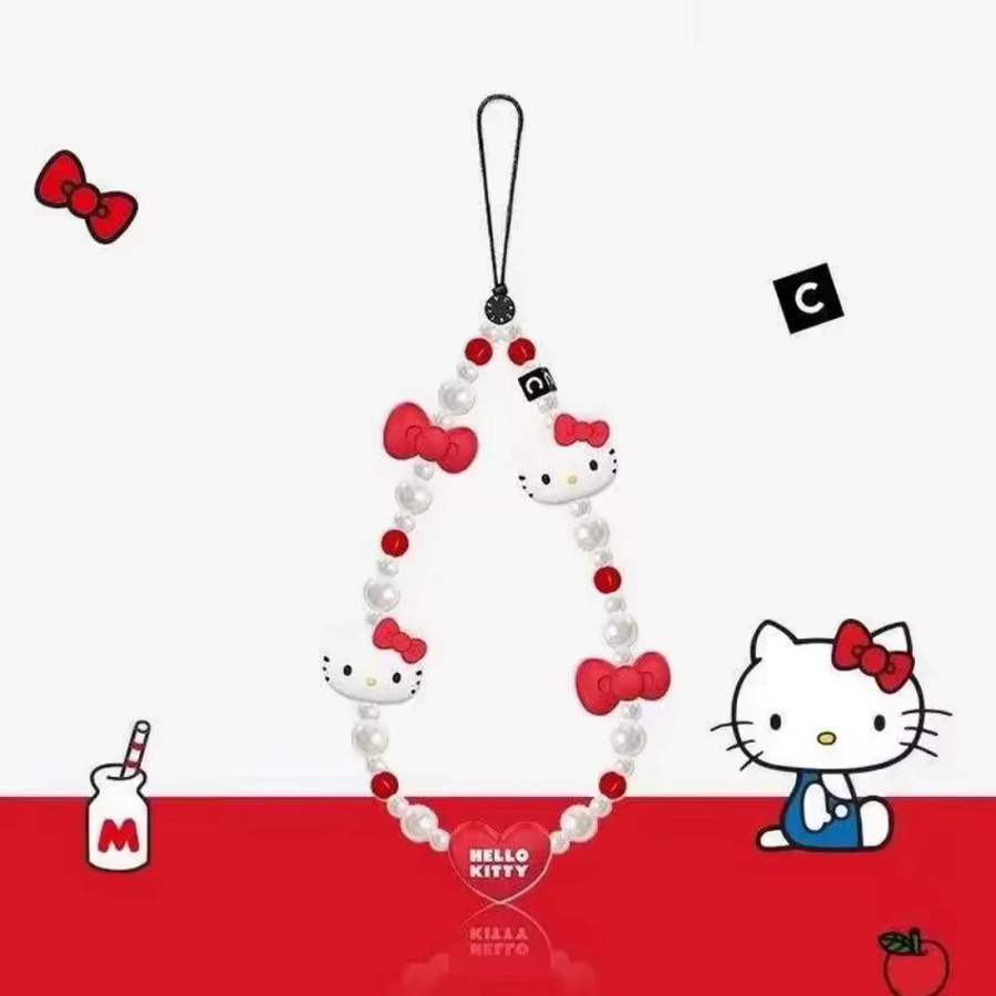 Sanrio Hello Kitty Handyhülle mit Anhänger und Anti-Verlust Handgelenkschlaufe in Rot für Damen - Bild 3