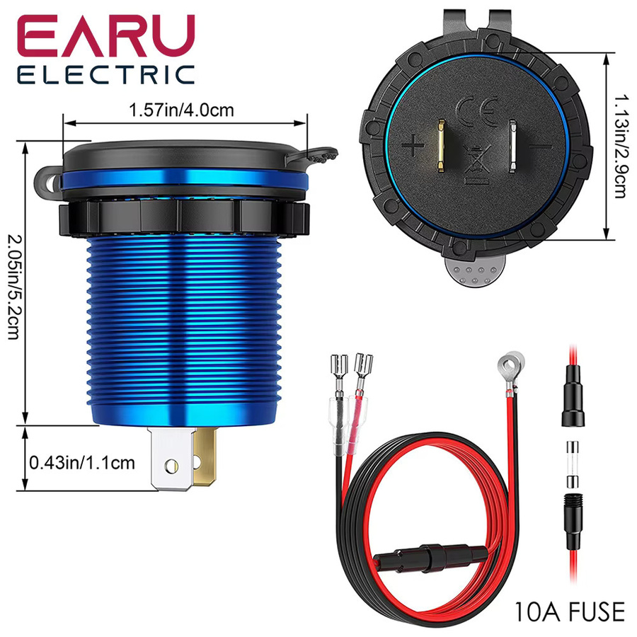 EARU Dual-USB Schnellladegerät QC 3.0 mit LED-Spannungsanzeige und Schalter für 12V/24V Autos und Boote - Bild 2