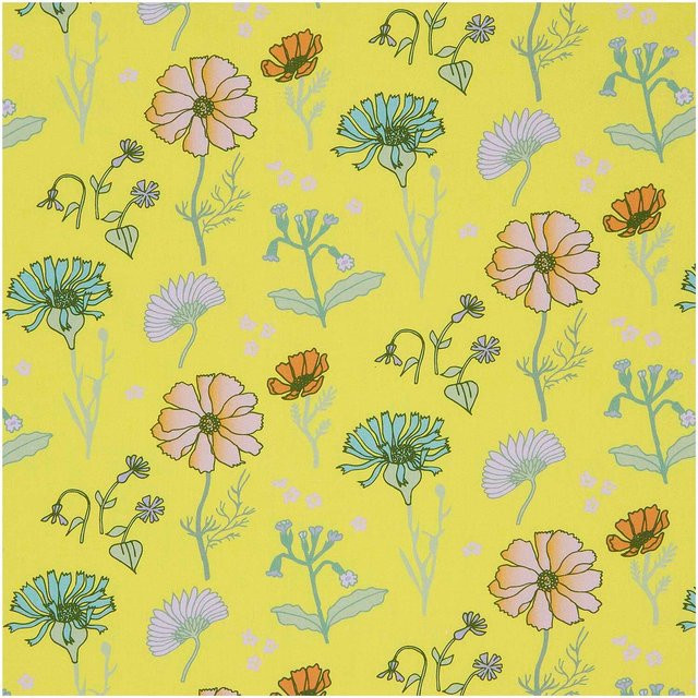 Rico Design Stoffabschnitt aus Baumwoll-Popelin mit Blumenmuster in Gelb - Bild 1