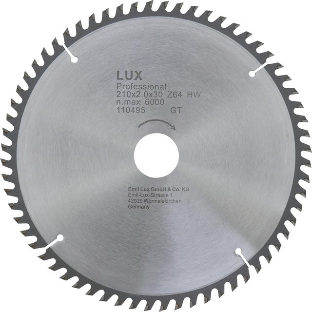 LUX-TOOLS HM-Kreissägeblatt für Holz, Kunststoff und Metall, Farbe: Silber, Durchmesser: 210 mm, Bohrung: 30 mm, 64 Zähne, Carbide Tipped - Bild 1