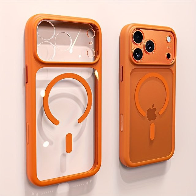 Magnetische Handyhülle für Apple iPhone 17 Pro Max in Transparent und Orange, mattierte Hartschutzhülle mit kabellosem Laden - Bild 1